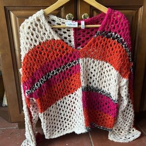 Anthropologie Willow & Root Colorful V-Neck Sweater XS patchwork
